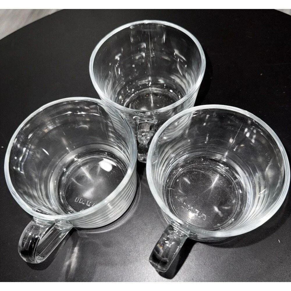 3 Ikea Clear Glass Mug New